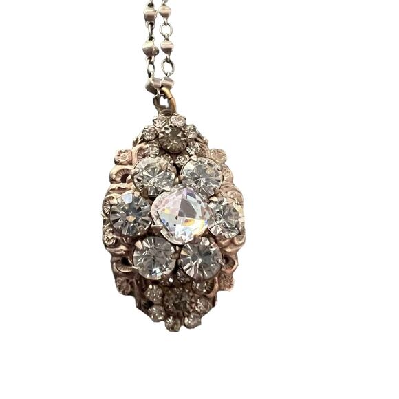 Liz Palacios Crystal Pendant Silver Tone Ball Beaded Necklace - Picture 1 of 12